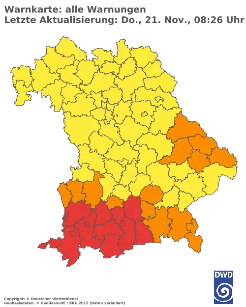 Aktuelle Wetterwarnungen für  Augsburg